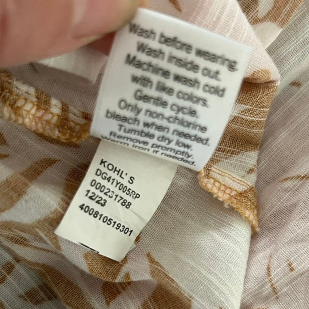 SO Sleeveless Tropical Leaf Midi Dress XL Brown White Pink Cotton Viscose Boho - Picture 7 of 8